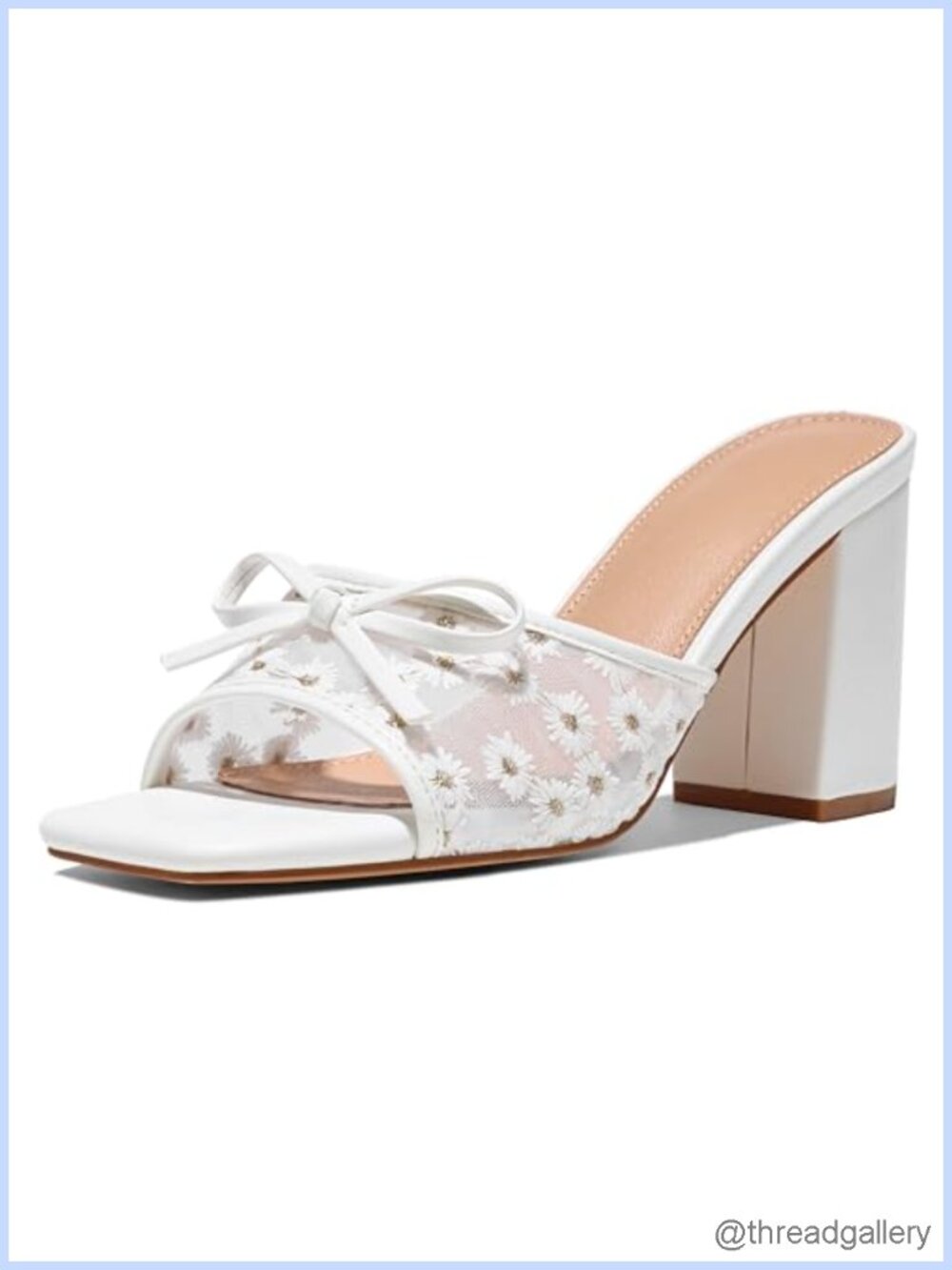 Women's Chunky Block Heel Sandals Square Open Toe Bow Slip On Beach Heels